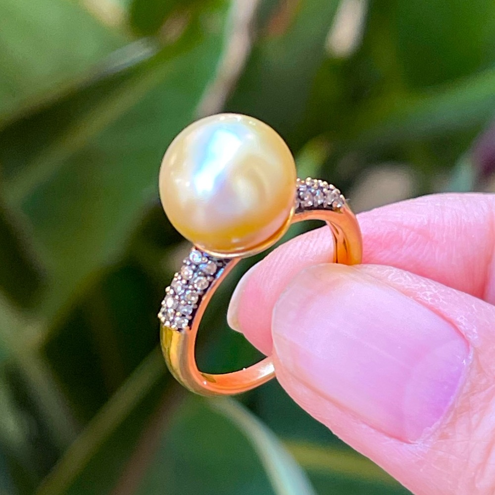 Natural champagne diamond pearl gold plated sterling silver size 8 ring - Picture 7 of 9